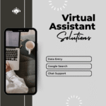 Graphic illustrating key VA services: data entry, digital marketing, and research.